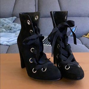 Wild Diva Black Lace Up Heels